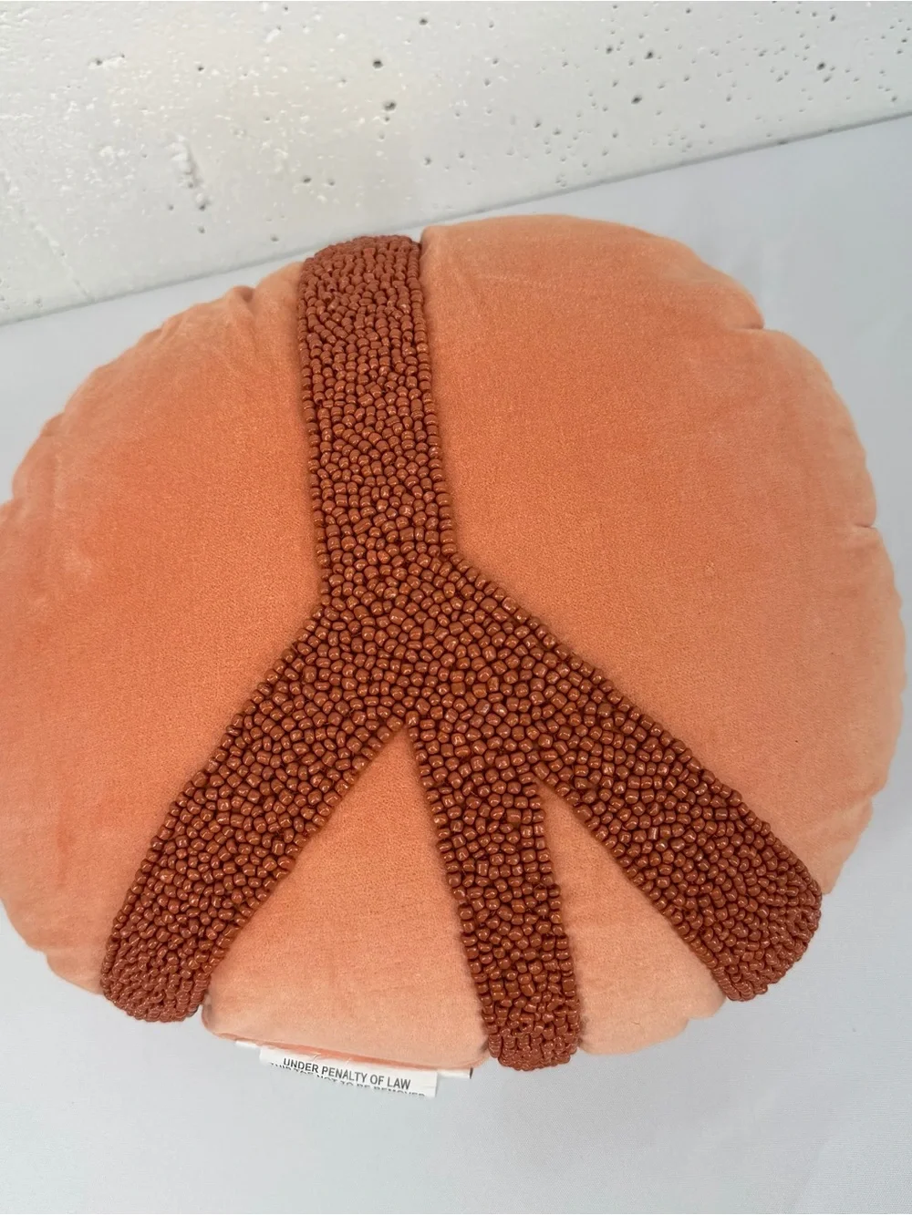 Opal House Round Peach Pillow with Beaded Peace Design 14”